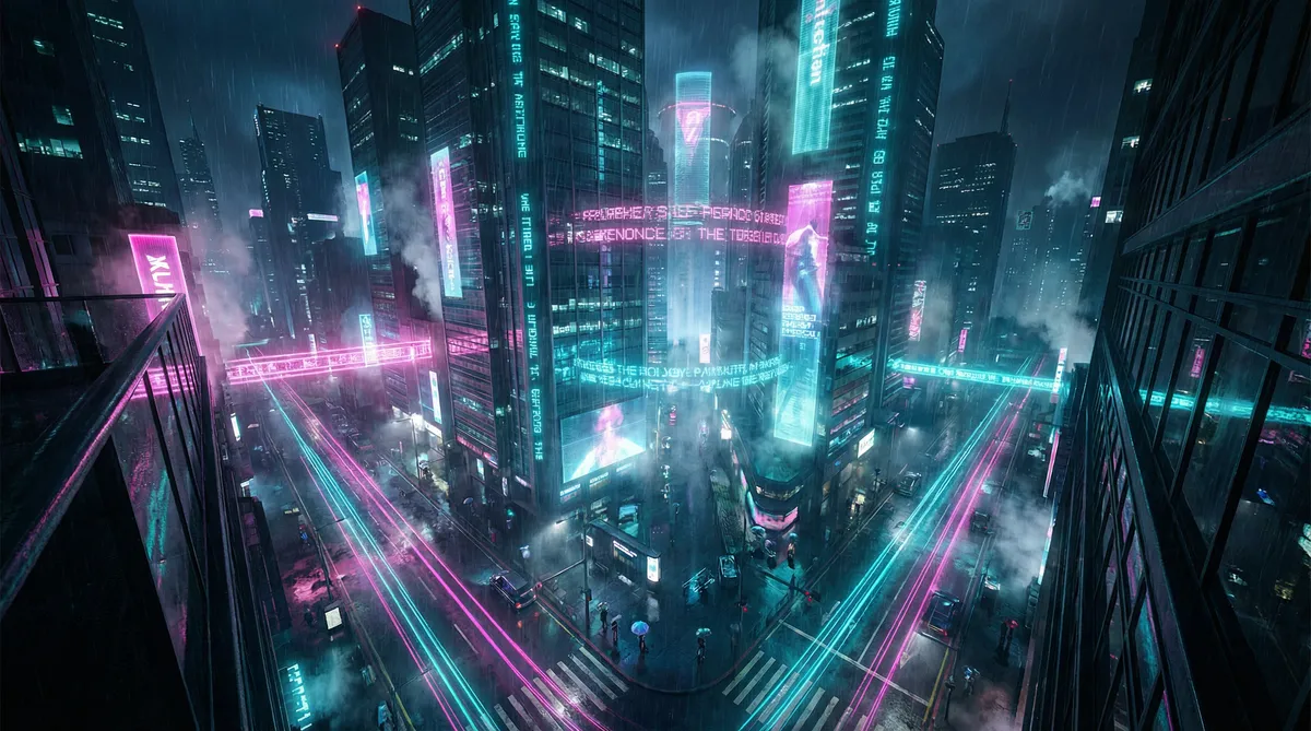 小人书下载 竖屏短剧平台首页背景 - 赛博朋克都市夜景